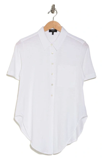 Theory Hekanina Sea Short Sleeve Slub Cotton Button-up Shirt In White