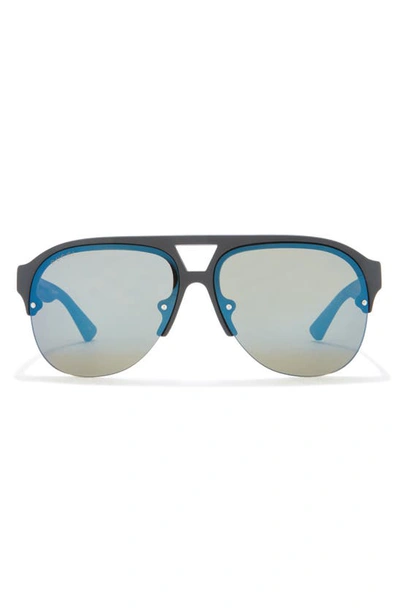 Gucci 59mm Half Rim Aviator Sunglasses In Black Black Blue | ModeSens