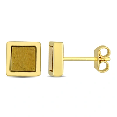 Mimi & Max 1ct Tgw Tiger Eye Square Stud Earrings In Yellow Silver