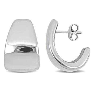 Mimi & Max 21mm Semi-hoop Earrings In Sterling Silver In White