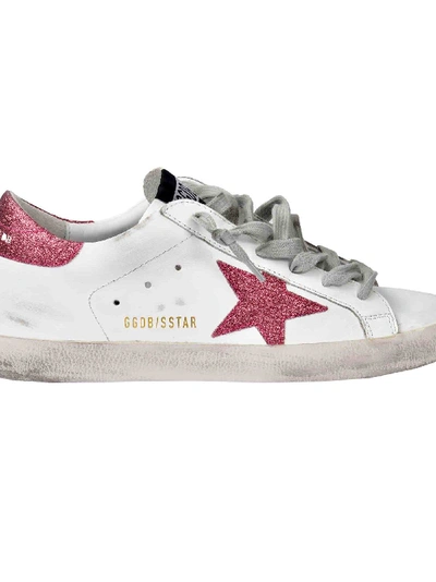 Golden Goose Superstar Glittery Sneakers In White/rose