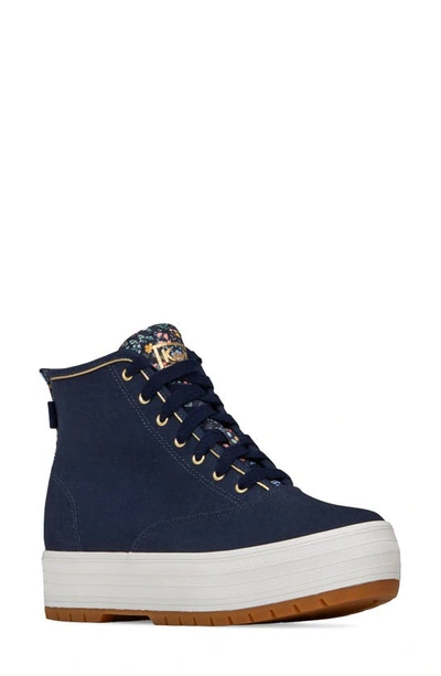 Keds X Rifle Paper Co. High Top Platform Sneaker In Navy Canvas