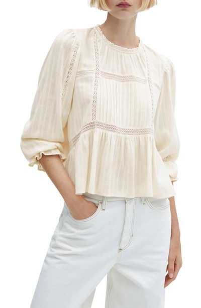Mango Eyelet Embroidered Cotton Top In Ecru