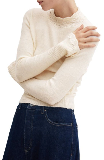 Mango Mock Neck Flare Cuff Sweater In Ecru