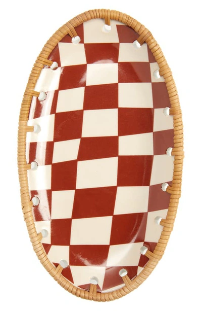 Brother Vellies Checkerboard Ceramic Dish In Red Multi