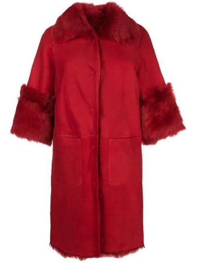 Desa 1972 Shearling Oversized Coat In Red
