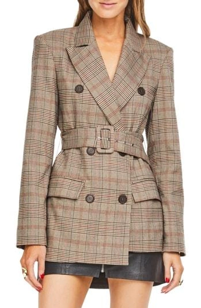 Astr Emerson Blazer In Taupe/ Red Plaid