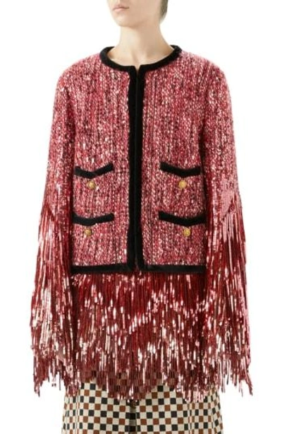 Gucci Sequin Tweed Jacket In Pink