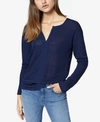 Sanctuary Sienna Split-neck Contrast Top In Essential Blue