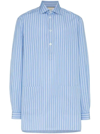 Gucci Oversize Stripe Woven Pullover Shirt In Blue