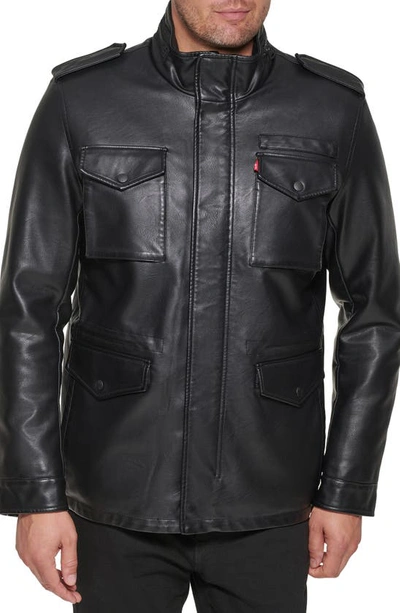 Levi's Faux Leather Faux Shearling Lined Aviator Bomber Jacket In Black