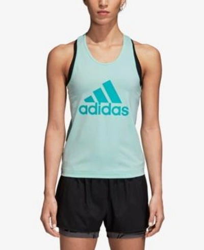 Adidas Originals Adidas Designed2move Climalite Logo Racerback Tank Top In Clear Mint