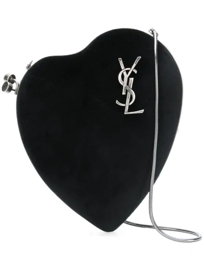 Saint Laurent Love Box Velvet Heart Cross-body Bag In Black