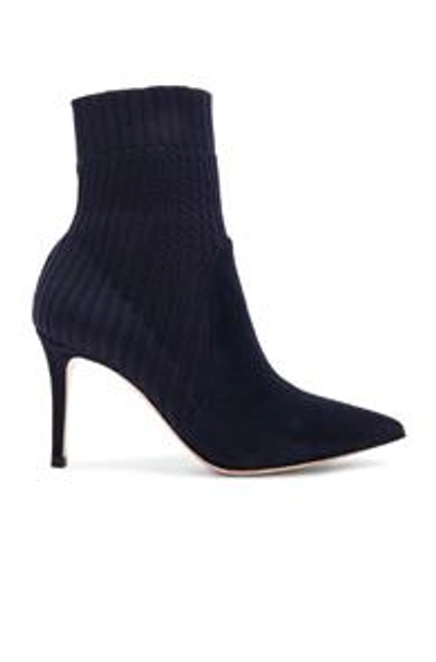 Gianvito Rossi Suede & Knit Katie Ankle Boots In Blue In Denim