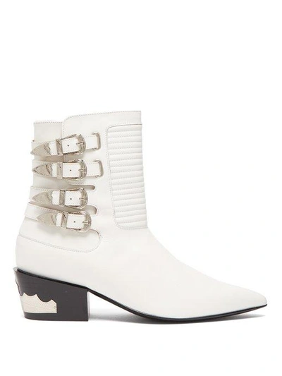 Toga Buckled Leather Ankle Boots In White