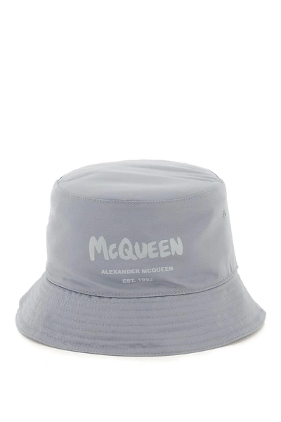 Alexander Mcqueen Mcqueen Graffiti Bucket Hat In Gray