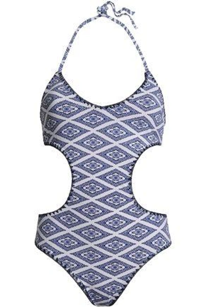 Tart Collections Woman Maya Cutout Printed Halterneck Swimsuit Blue