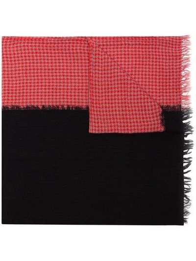 Yohji Yamamoto Houndstooth Print And Frayed Edge Wool Scarf - Black