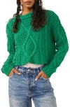 Free People Cutting Edge Cotton Cable Sweater In Green Bee