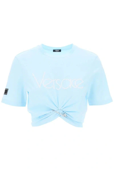 Versace T Shirt Cropped 1978 Re Edition In Blue