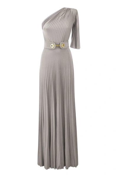 Elisabetta Franchi One-shoulder Red Carpet Dress In Lurex Jersey In Silver