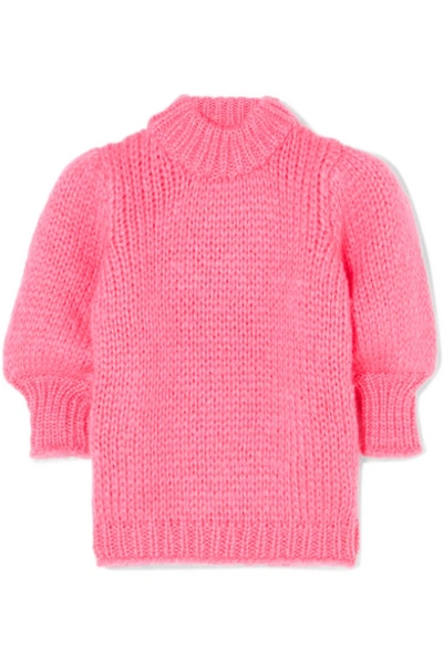 Ganni Julliard Wool-blend Puff Sleeve Sweater In Pink