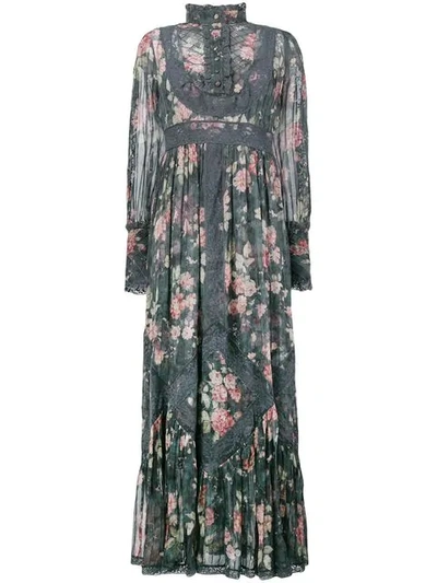 Zimmermann Floral Print Maxi Dress In Grey | ModeSens