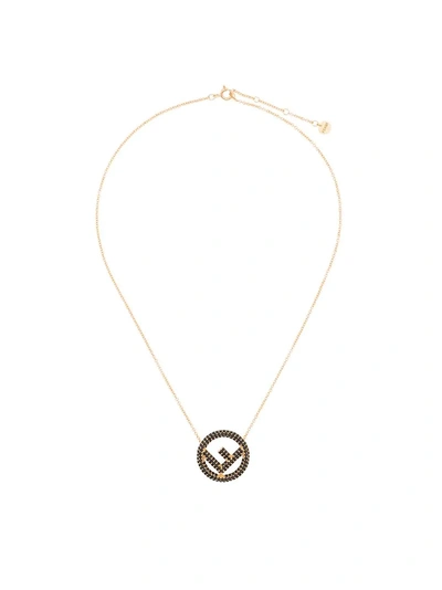 Fendi Crystal Logo Pendant Necklace - Metallic
