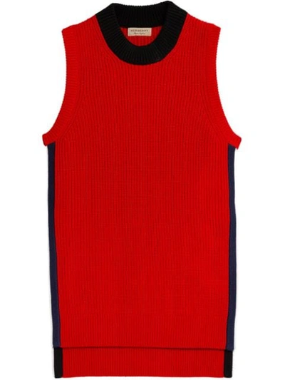 Burberry Rib Knit Wool Cashmere Vest In Red