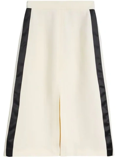 Burberry Sport Stripe Wool Silk A-line Skirt In White