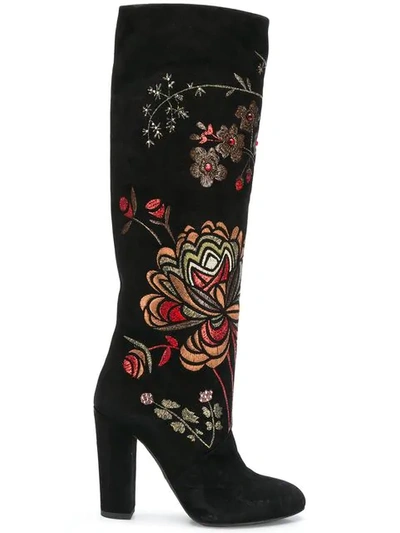 Giambattista Valli Floral Embroidered Boots In Black