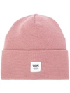 Wood Wood Ribbed Logo Patch Beanie - Pink