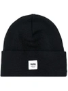Wood Wood Ribbed Logo Patch Beanie In Black