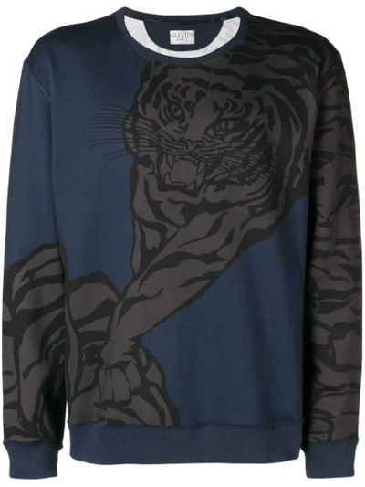 Valentino Tiger-print Cotton-jersey Sweatshirt In Blue