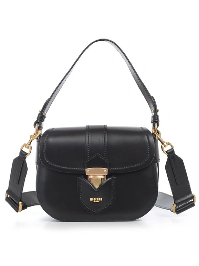 Moschino Front Flap Shoulder Bag In Black