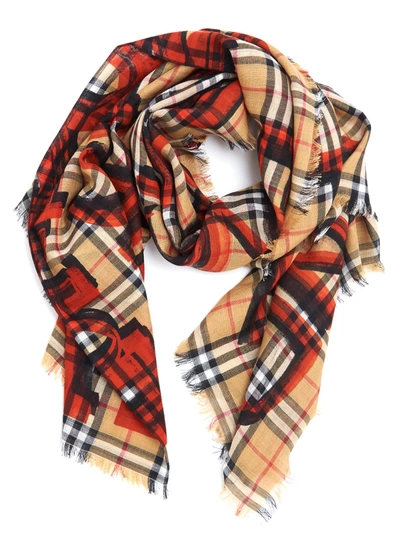 Burberry 'market Text Gauze' Scarf In Multicolor