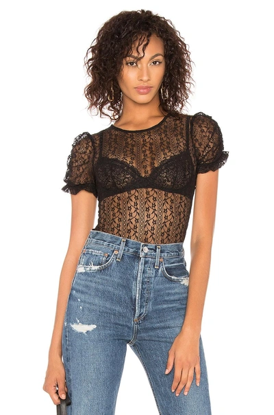 Bcbgeneration Lace Puff Sleeve Bodysuit In Black