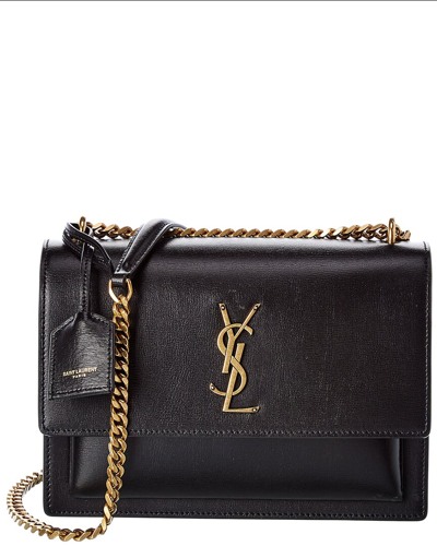 Saint Laurent Sunset Monogram Medium Leather Shoulder Bag In Black