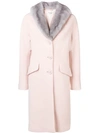 Miu Miu Mink Fur Collar Midi Coat In Pink