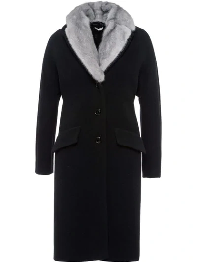 Miu Miu Fur Collar Midi Coat - Black