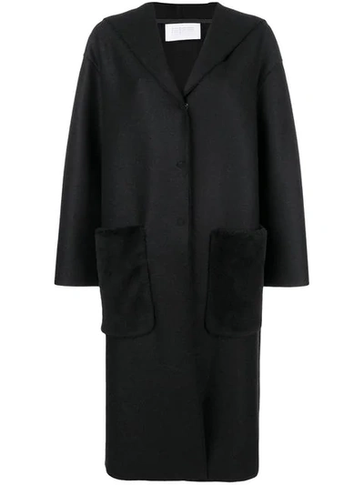 Harris Wharf London Wool Hooded Coat In Black