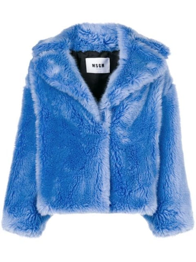 Msgm Faux Fur Coat In Blue