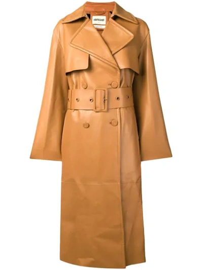 Roberto Cavalli Silk-lined Trench With Fringe - Brown