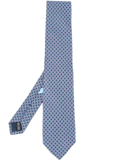 Ferragamo Chained Gancini Print Tie In Blue