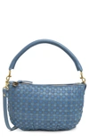 Clare V Petit Moyen Woven Leather Messenger Bag In Jean Similaire Woven Checker