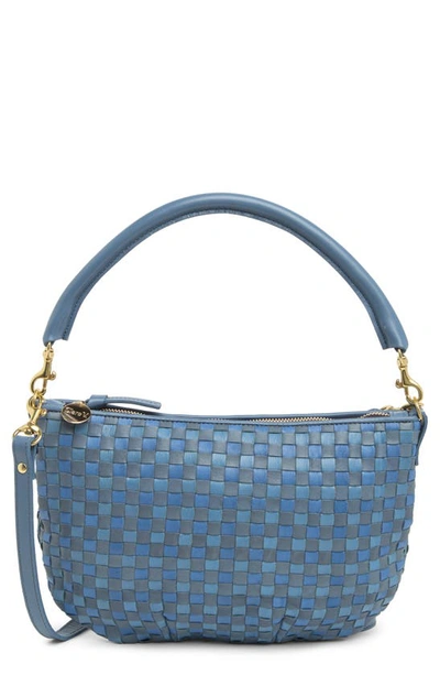 Clare V Petit Moyen Woven Leather Messenger Bag In Jean Similaire Woven Checker