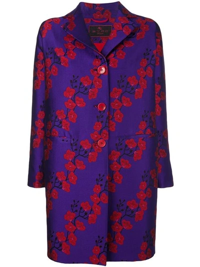 Etro Sakura Print Coat - Purple
