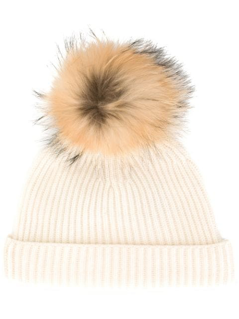 N.peal Detachable Pompom Ribbed Hat In White | ModeSens