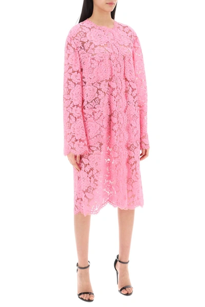 Dolce & Gabbana Dust Coat In Floral Cordonnet Lace In Pink
