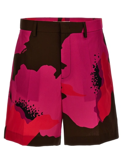 Valentino Print Cotton Shorts In Tabacco/pink